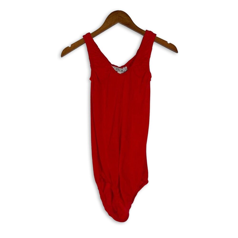 Vintage NWT Deadstock Bright Red Terrycloth Leotard Bodysuit Medium 80s 90s